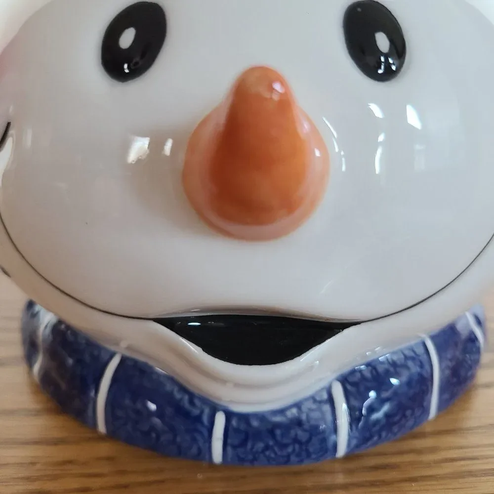 Ceramic Cheery Winter Snowman Bucket Pail Christmas Décor Vintage